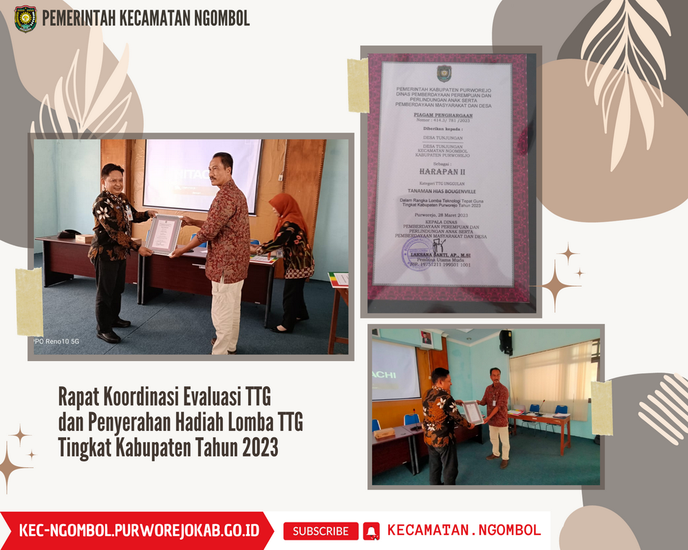 Rapat Koordinasi Evaluasi dan Penyerahan Hadiah Lomba TTG Tingkat Kabupaten Purworejo 2023