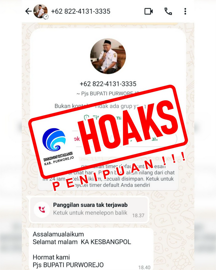 Hoaks] Akun WhatsApp Atasnamakan Pjs. Bupati Purworejo, Endi Faiz Effendi, S.Pi. , M.A.